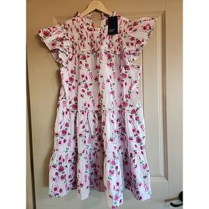 Crown And Ivy Dress Size XL White Pink Green Flowers Smocked Flowy